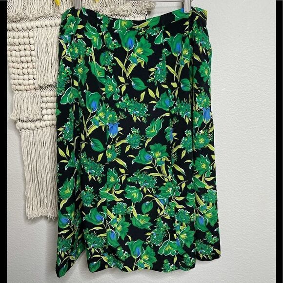 Sag Harbor Black Green Floral Skirt 14P - Picture 1 of 6